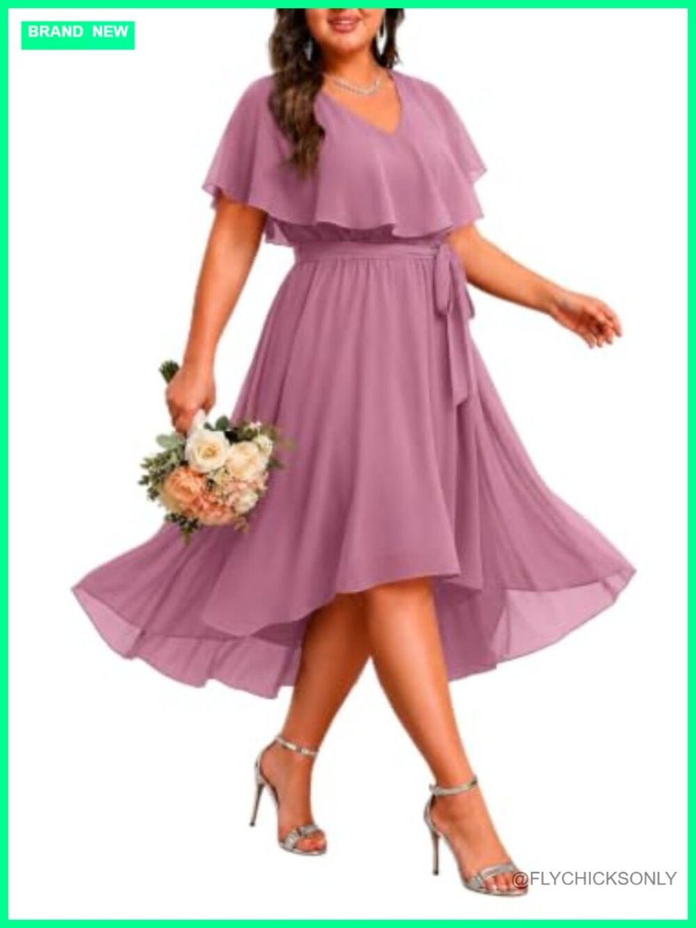 Plus Size Chiffon Dress Semi Formal Wedding Guest High Low A-Line V-Neck